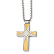 Stainless Steel Brushed and Polished Yellow IP-plated Cross Necklace