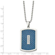 Stainless Steel Polished w/ CZ and Blue Carbon Fiber Inlay Necklace