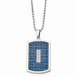 Stainless Steel Polished w/ CZ and Blue Carbon Fiber Inlay Necklace