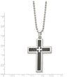 Stainless Steel Polished w/ Black Carbon Fiber Inlay Cross Necklace
