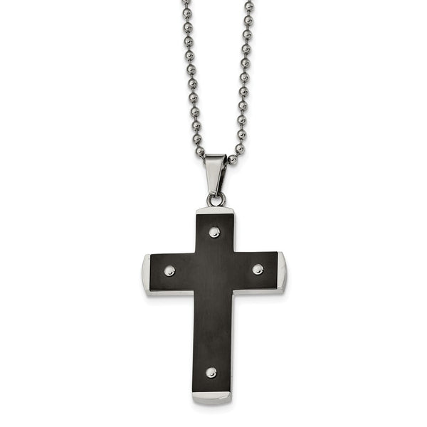 Stainless Steel Brushed and Polished Black IP-plated Cross Necklace