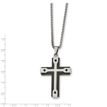 Stainless Steel Brushed and Polished Black IP-plated Cross Necklace