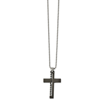 Stainless Steel Polished Black IP-plated Cut out Cross Necklace