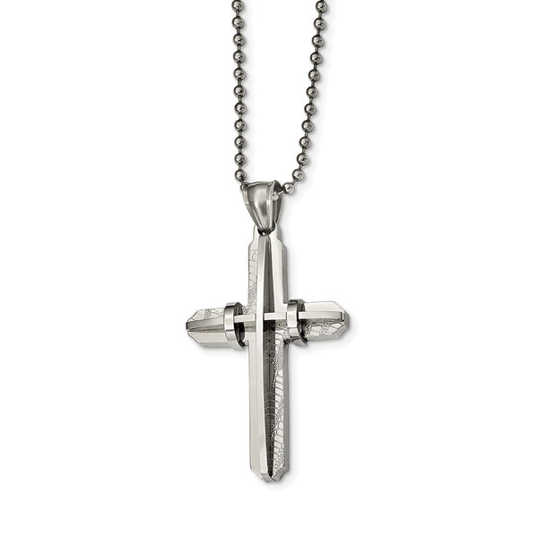 Stainless Steel Polished Lizard Texture Cross Necklace