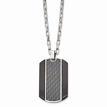 Stainless Steel Brushed & Polished Black IP Blue Carbon Inlay Necklace