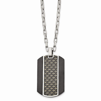 Stainless Steel Brushed & Polished Black IP Carbon Fiber Inlay Necklace