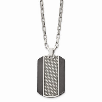 Stainless Steel Brushed & Polished Black IP Grey CarbonFiber Inlay Necklace