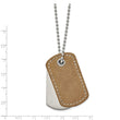 Stainless Steel Brushed and Polished w/Tan Leather 22in Dog Tag Necklace