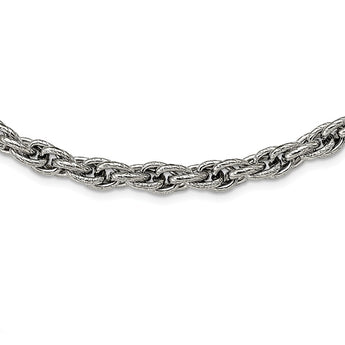 Stainless Steel Polished Textured Fancy Rope 24in Necklace