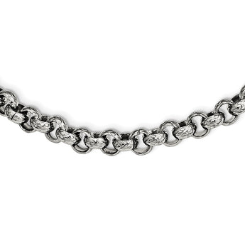 Stainless Steel Polished Textured Link 24in Necklace