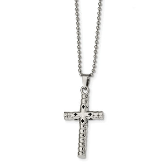 Stainless Steel Polished with Black Enamel Cross 24 inch Necklace