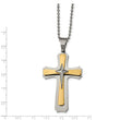 Stainless Steel Polished Yellow IP-plated 22inch Cross Necklace