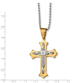 Stainless Steel Polished Yellow IP-plated w/CZ 24inch Cross Necklace