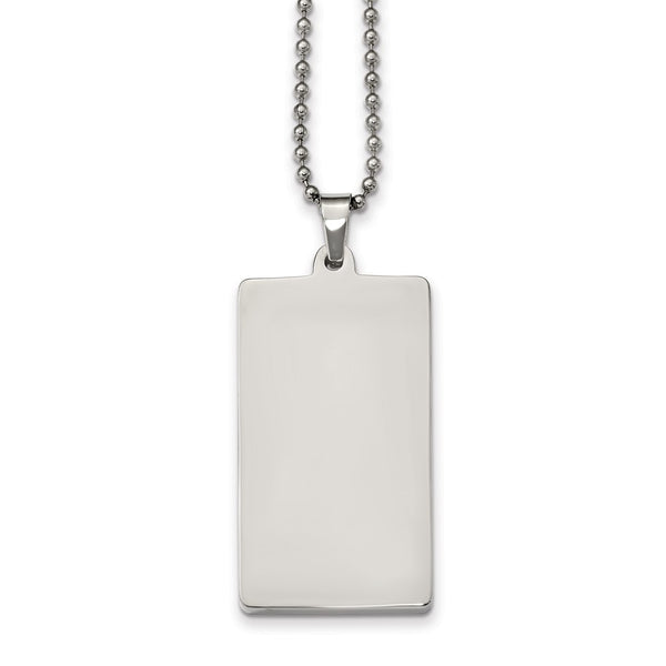 Stainless Steel Brushed & Polished Squared 4.0mm Dog Tag Necklace