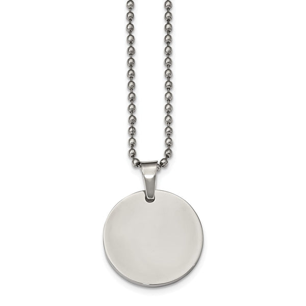 Stainless Steel Brushed & Polished Round 2.0mm Dog Tag Necklace