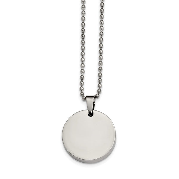 Stainless Steel Brushed & Polished Round 4.0mm Dog Tag Necklace