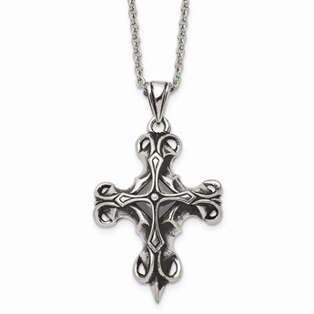 Stainless Steel Polished with Black Oil and Black Glass Cross Necklace