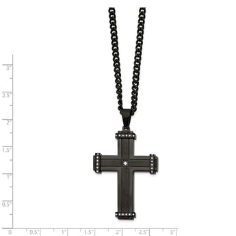 Stainless Steel Polished Black I-plated w/ CZ Cross Pendant