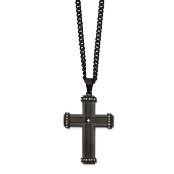 Stainless Steel Polished Black I-plated w/ CZ Cross Pendant