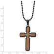 Stainless Steel Black IP-plated with Wood Inlay Cross Necklace