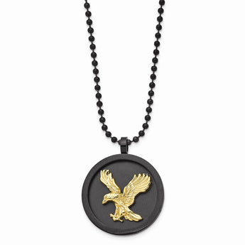 Stainless Steel Brushed/Polished Black/Gold IP-plated Eagle Disk Necklace