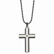 Stainless Steel Brushed Black IP-plated Black CZ Cross Necklace
