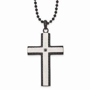 Stainless Steel Brushed Black IP-plated Black CZ Cross Necklace