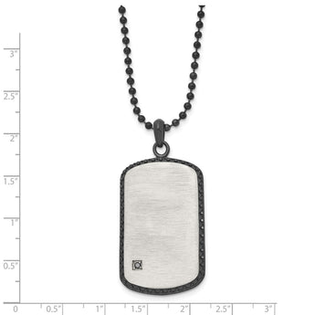 Stainless Steel Brushed/Polished Studded Black IP-plated Black CZ Dogtag Ne