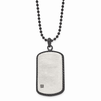 Stainless Steel Brushed/Polished Studded Black IP-plated Black CZ Dogtag Ne