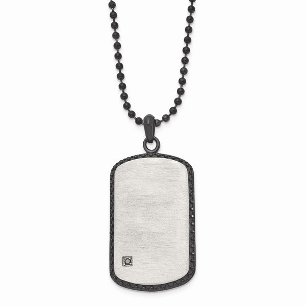 Stainless Steel Brushed/Polished Studded Black IP-plated Black CZ Dogtag Ne