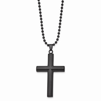 Stainless Steel Brushed/Polished Black IP-plated Cross Necklace