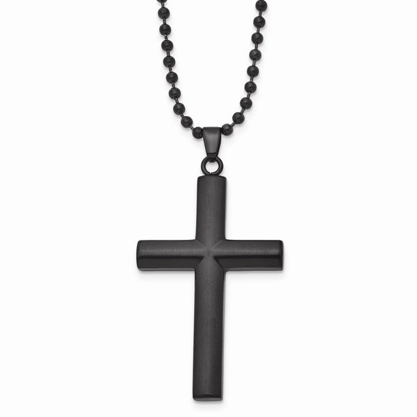 Stainless Steel Brushed/Polished Black IP-plated Cross Necklace