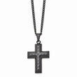 Stainless Steel Polished Black IP w/Blue Carbon Fiber Inlay Cross Necklace