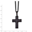 Stainless Steel Polished Black IP w/Blue Carbon Fiber Inlay Cross Necklace