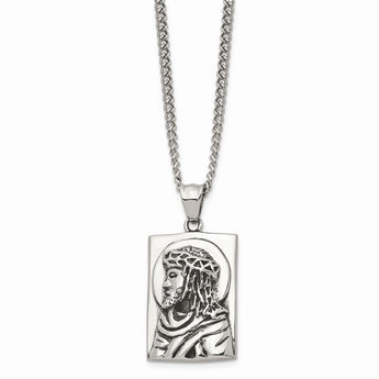 Stainless Steel Antiqued and Polished Jesus Necklace