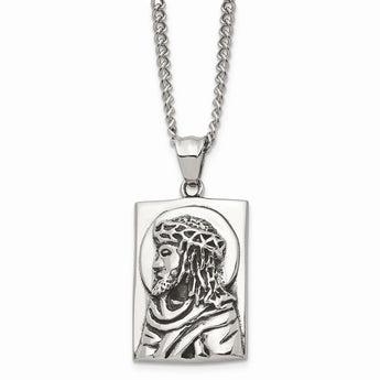 Stainless Steel Antiqued and Polished Jesus Necklace