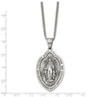 Stainless Steel Antiqued and Polished Miraculous Medal 22in Necklace