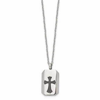 Stainless Steel Polished Black IP-plated Laser cut Cross 22 inch Necklace