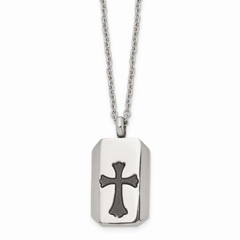 Stainless Steel Polished Black IP-plated Laser cut Cross 22 inch Necklace