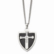 Stainless Steel Polished Black IP-plated w/CZ Cross Shield Necklace