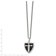 Stainless Steel Polished Black IP-plated w/CZ Cross Shield Necklace