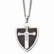 Stainless Steel Polished Black IP-plated w/CZ Cross Shield Necklace