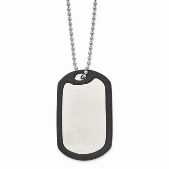 Stainless Steel Brushed/Mirrored Removeable Black Rubber 24in Dog Tag Neck