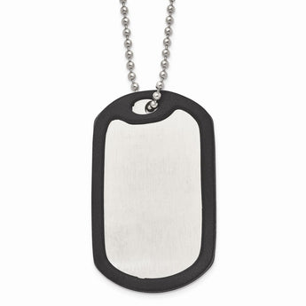 Stainless Steel Brushed/Mirrored Removeable Black Rubber 24in Dog Tag Neck