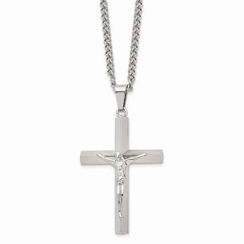 Stainless Steel Polished Crucifix 24 inch Necklace