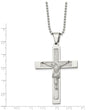 Stainless Steel Polished Laser cut 22 inch Crucifix Necklace