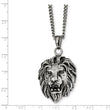 Stainless Steel Antiqued and Polished Lion Head 24 inch Necklace