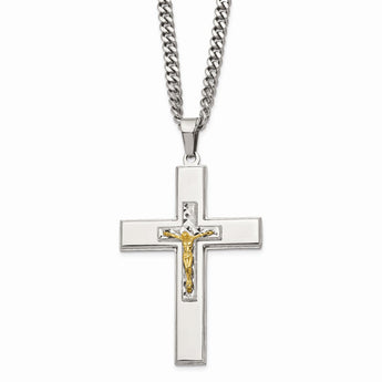 Stainless Steel Polished Yellow IP-plated 24 inch Crucifix Necklace