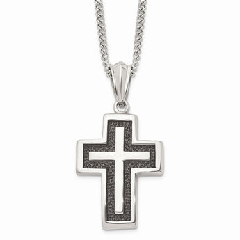 Stainless Steel Antiqued and Polished 24 inch Cross Necklace