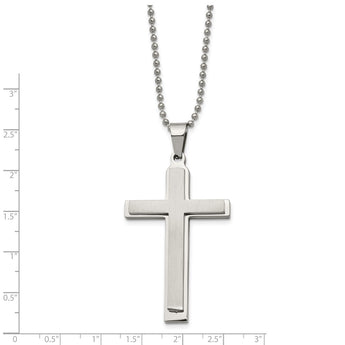 Stainless Steel Brushed and Polished Layered 22 inch Cross Necklace